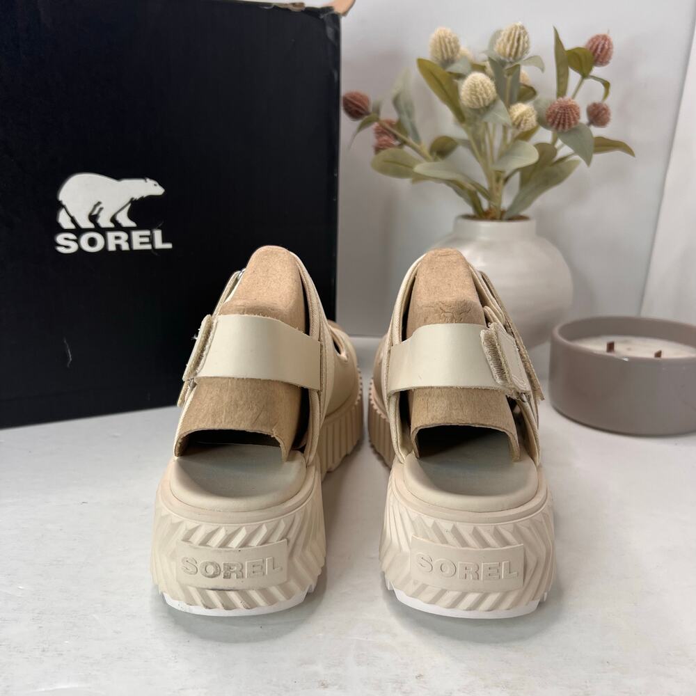 Sorel Ona Ave Multistrap Mid Platform Lug Sole Sandal Chalk Women's 9.5 Tried On